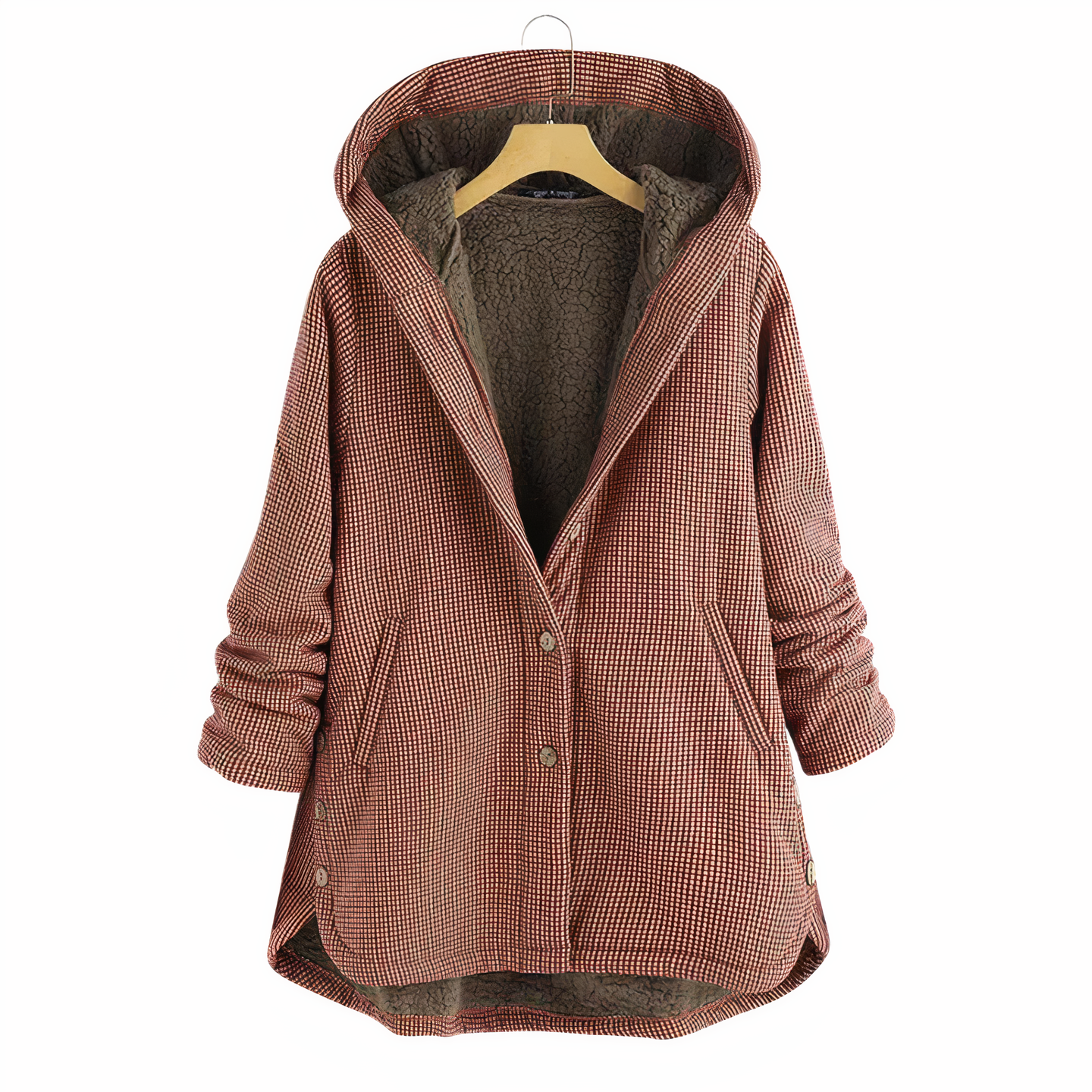 WW | Women's Checked Wool Coat with Hood