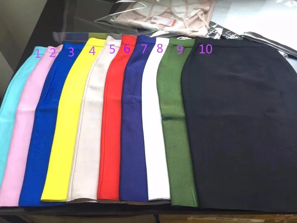 WW | Wholesale Women's Summer Fashion Sexy Black Blue Orange Red Beige Bandage Skirt Designer A-Line Pencil Skirt Faldas 60cm