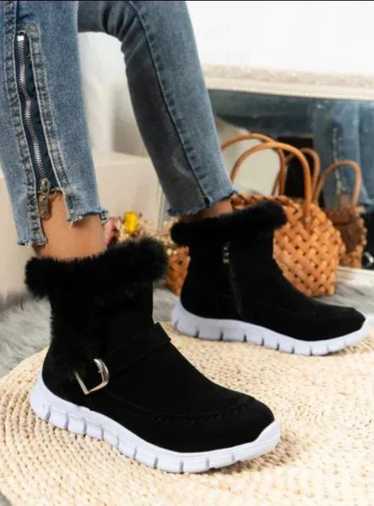 WW | Stiefeletten Veloursleder Look Weiche Innenausstattung Reißverschluss Bequeme Sohle