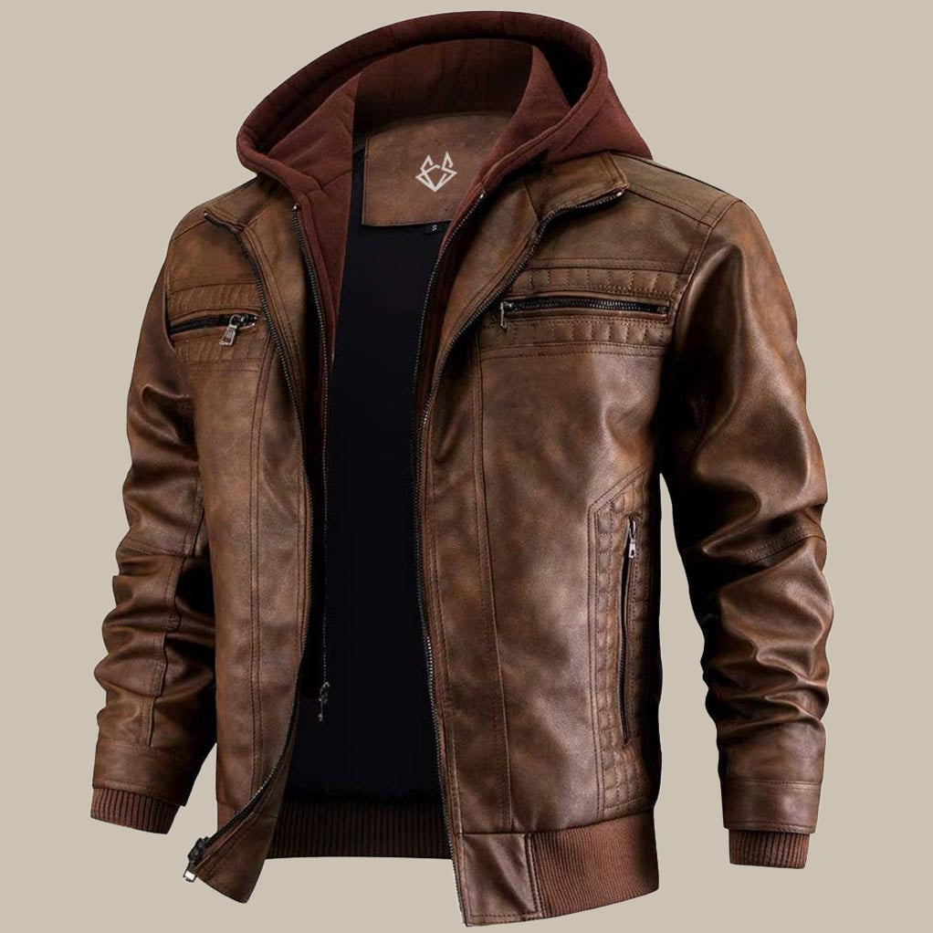 WW | Premium High-Quality Leather Jacket with Hood for Men