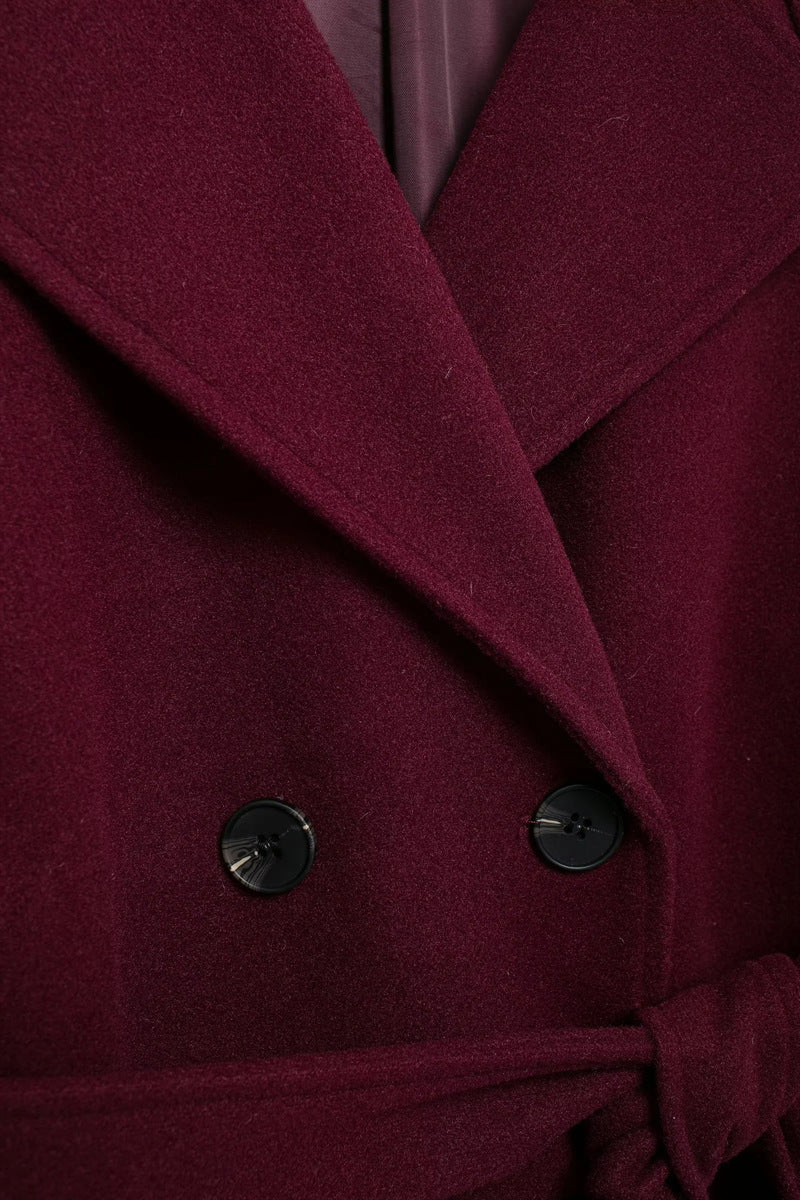WW | Damen Lange Winterjacke mit Gürtel und Doppelter Knopfverschlus