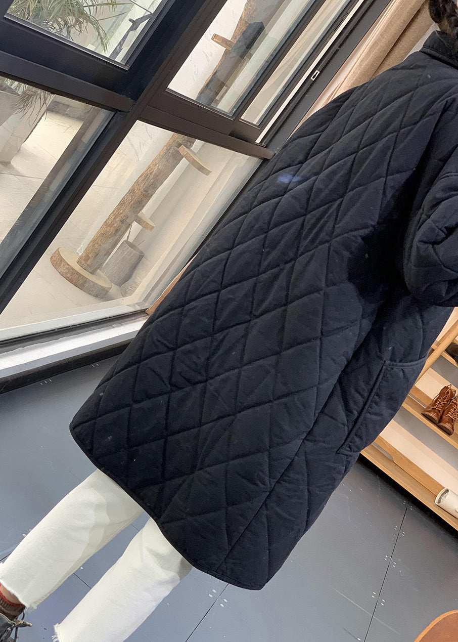 WW | Schwarze Oversized Gemütliche Feine Baumwollgefüllte Damen Wintermäntel