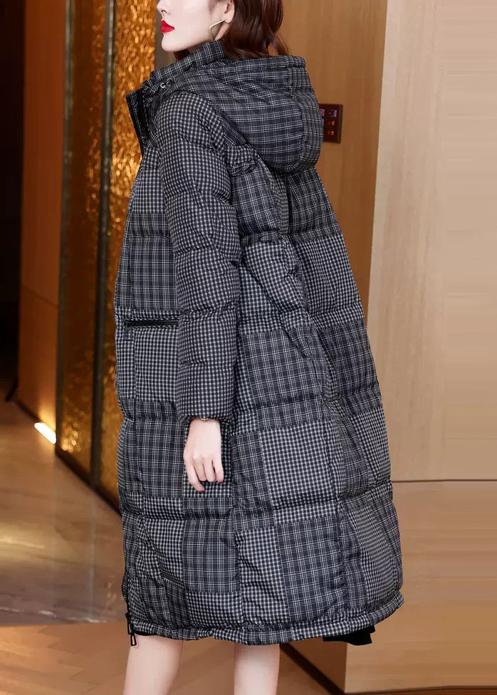WW | Schwarze Zip-Up Karo Taschen Entenfedern Puffer Mäntel Winter