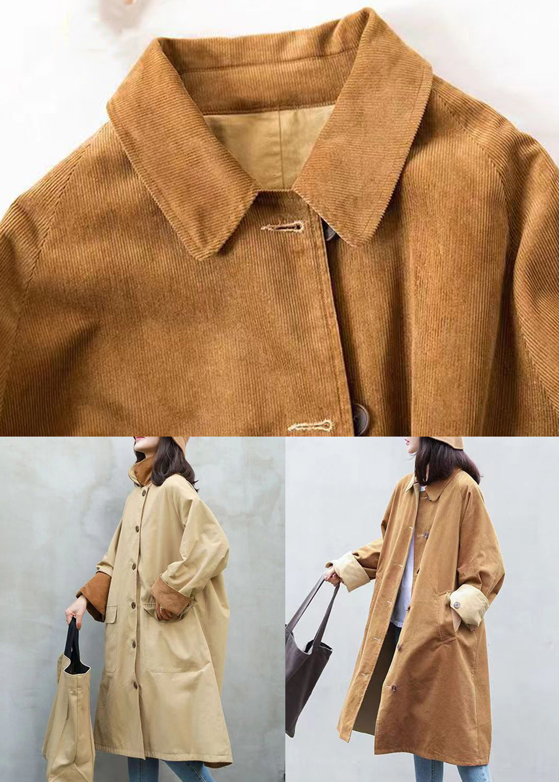 WW | Khaki Button Pocket Patchwork Corduroy Coats