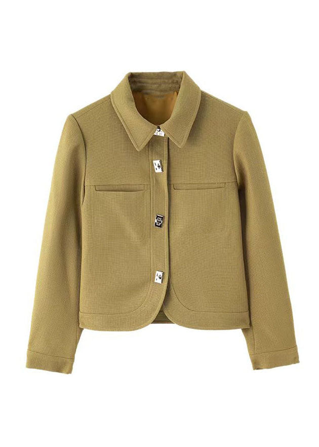 WW | Light Green Peter Pan Collar Button Patchwork Cotton Jackets