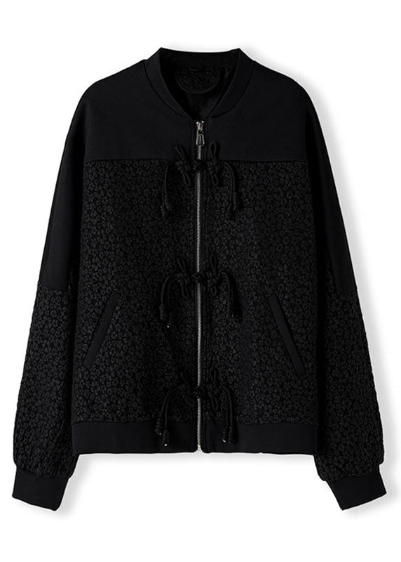 WW | Black Crew Neck Jackets with Zipper Pockets