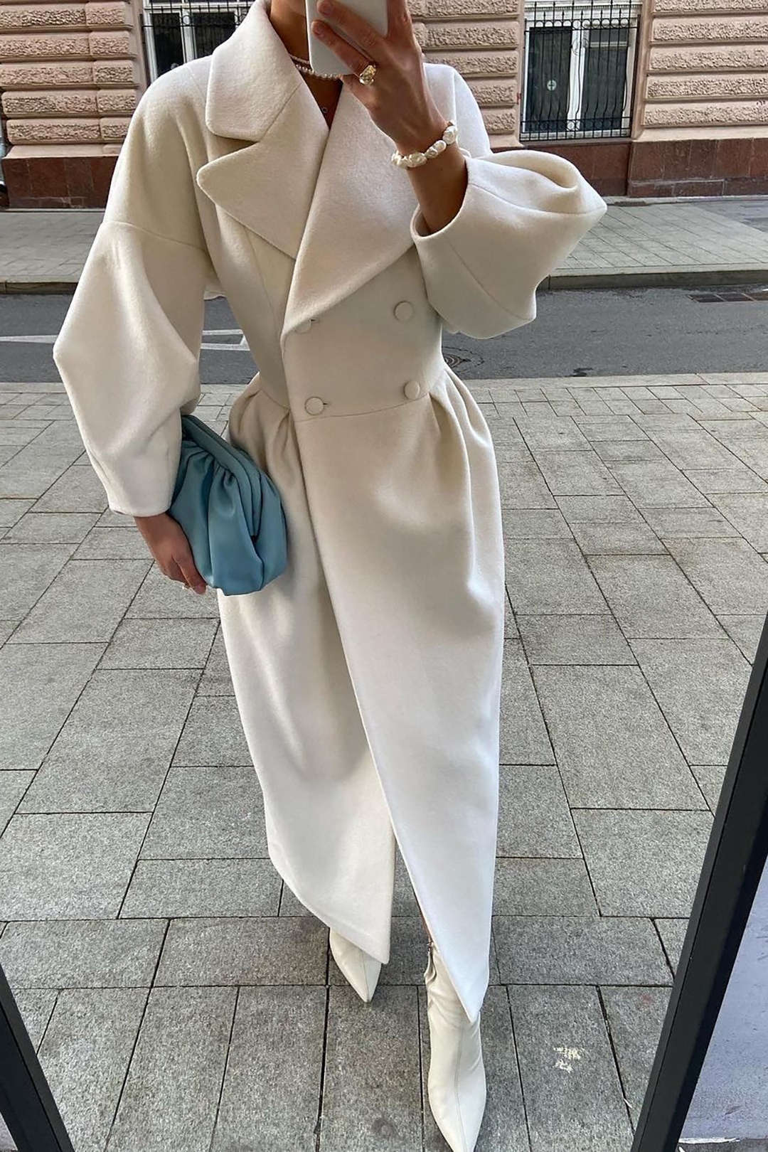 WW | Comfortable Midi Coat with Double Button Closure