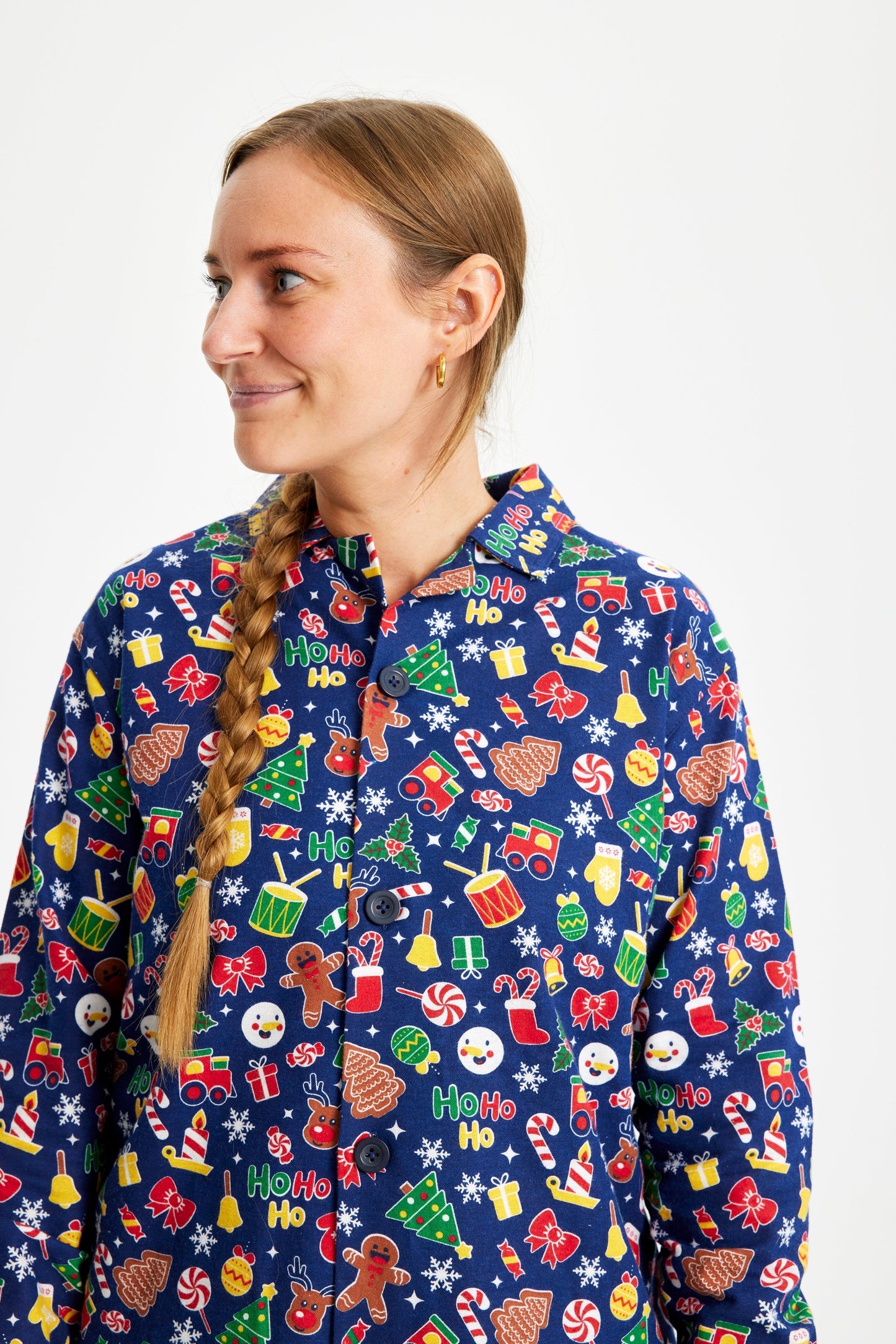 WW | Verrückter Weihnachts-Pyjama Flanell Blau - Damen