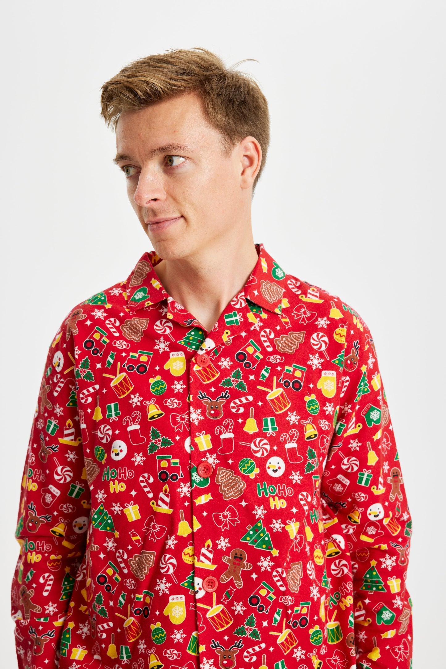 WW | Verrückter Weihnachts-Pyjama Flanell Rot - Herren