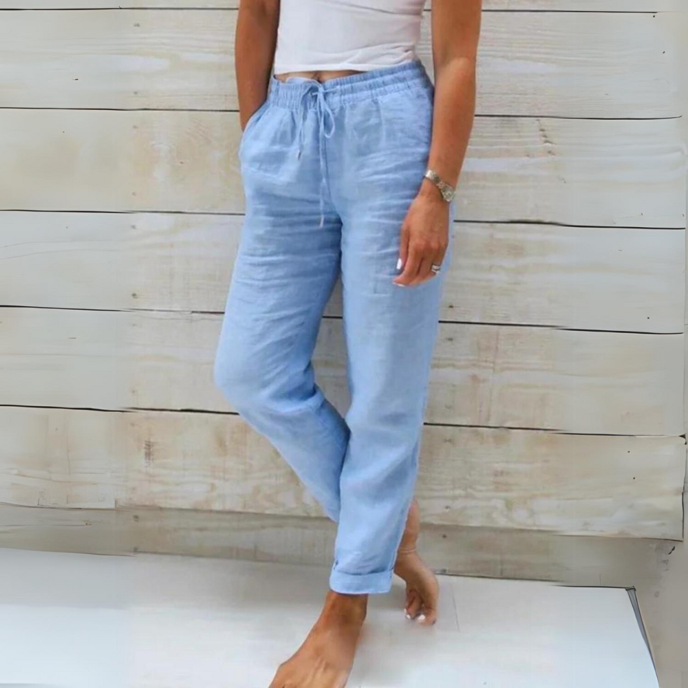 WW | Women's Cotton and Linen Trousers with Elastic Waistband