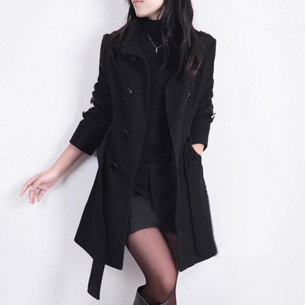 WW | Damen Klassischer Trenchcoat mit Gürtel und Doppelter Knop Reihe