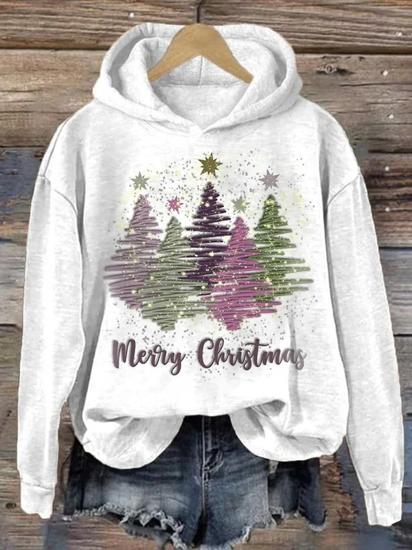 WW | Kapuzenpullover Damen Loose Fit Weihnachtsbaum Pullover Sweatshirt
