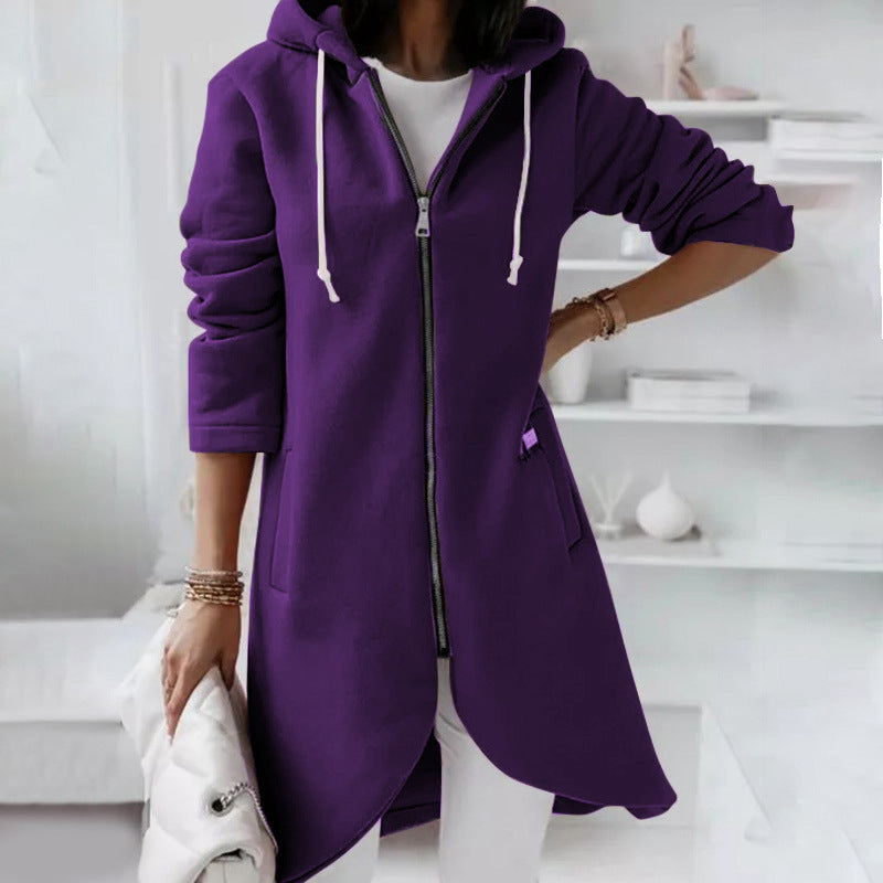 WW | Hoodie Relaxed Fit Zipper Cotton Blend Medium Length