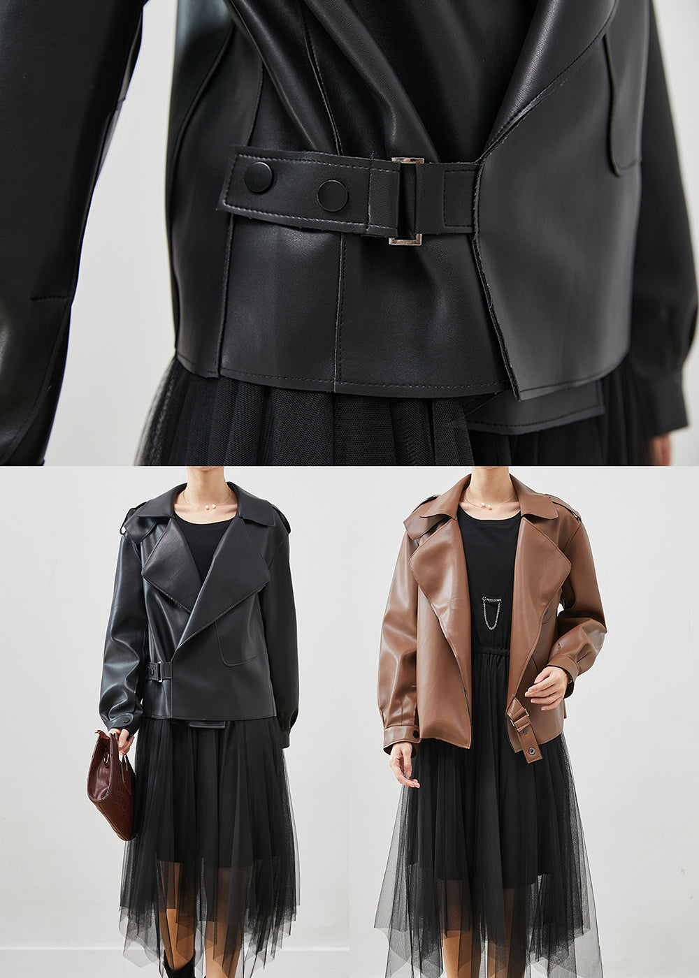 WW | Faux Leather Coats and Tulle Dress Two-Piece Set Plus Sizes