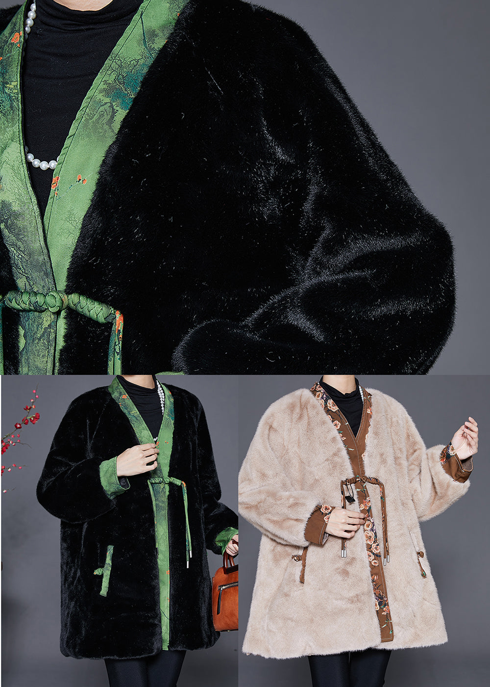 WW | Patchwork Mink Velvet Coats with Tassels and Chinese Buttons Winter