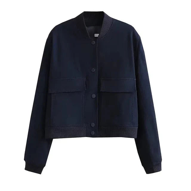 WW | Damen Kurze Jacke mit Knöpfen und Großen Taschen