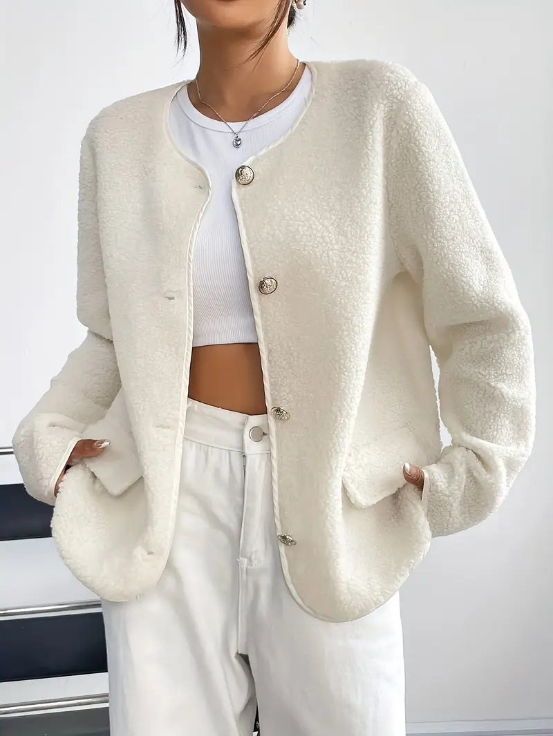 WW | Damen Cardigan mit Rundhalsausschnitt und goldener Knopfleiste