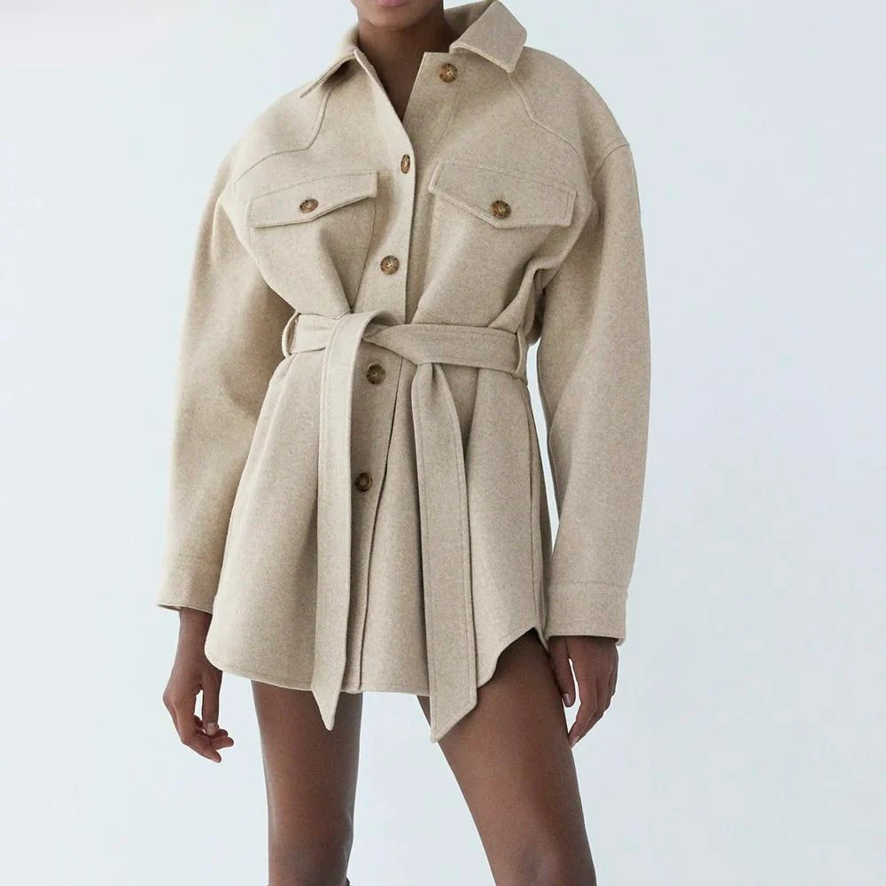 WW | Women's Long Wool Coat with Adjustable Belt
