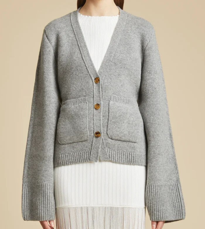 WW | Damen Stilvoll Strickcardigan mit Knopfverschluss und V-Ausschnitt