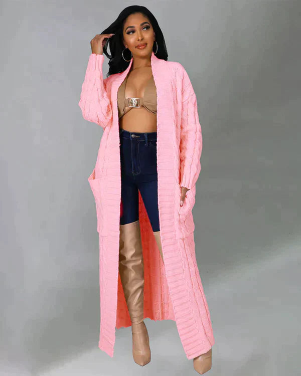 WW | Strick-Cardigan mit Zopfmuster & Taschen - Kuscheliger Oversize Mantel für Herbst, Winter & Freizeit