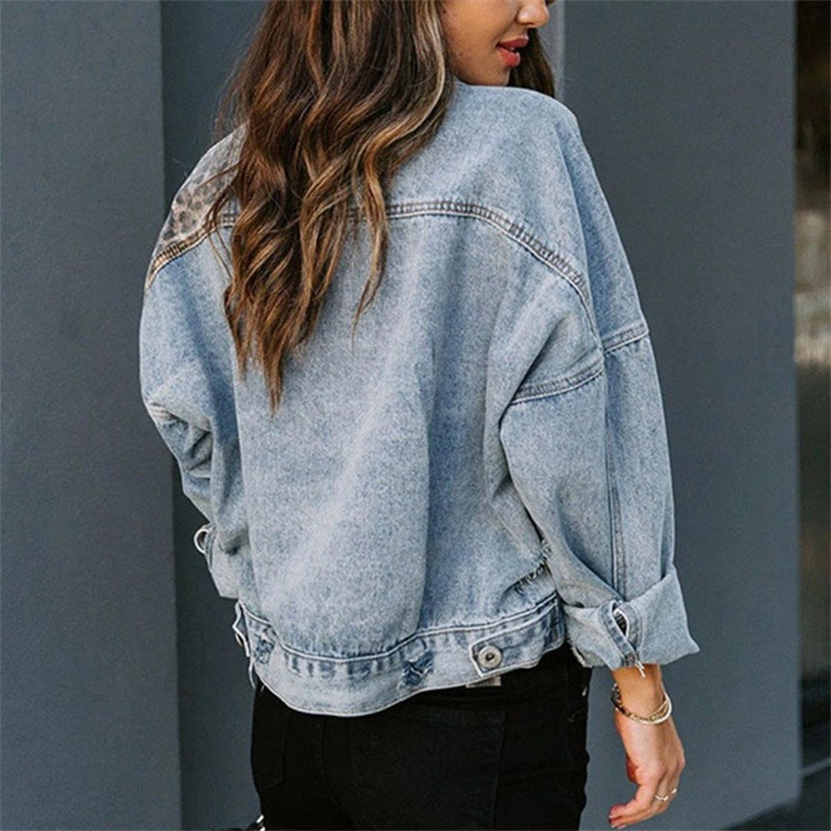 WW | Leopard Print Distressed Denim Jacket