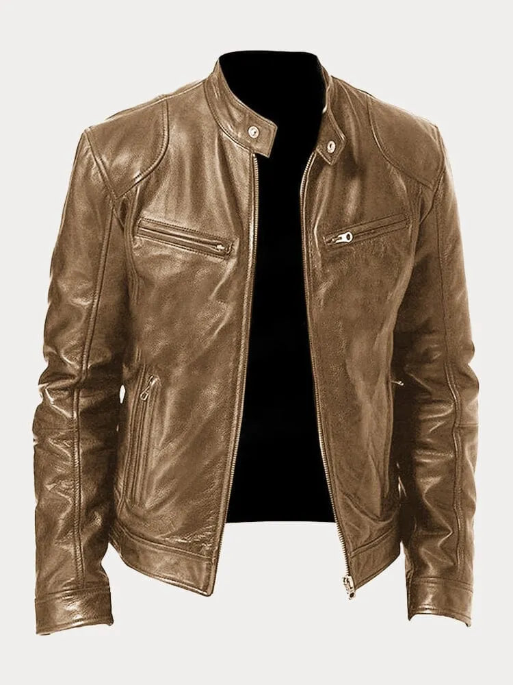 WW | Zip-Up Regular Fit Biker Jacket Leather Men's Jacket