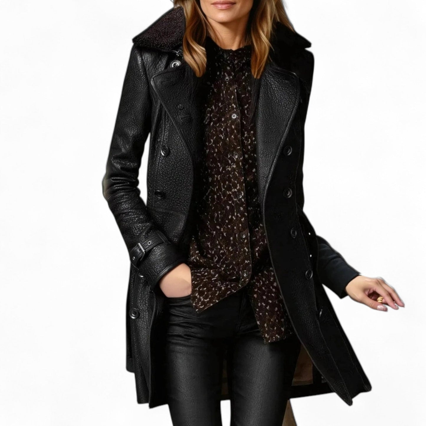 WW | Luxurious Leather Trench Coat for Timeless Elegance