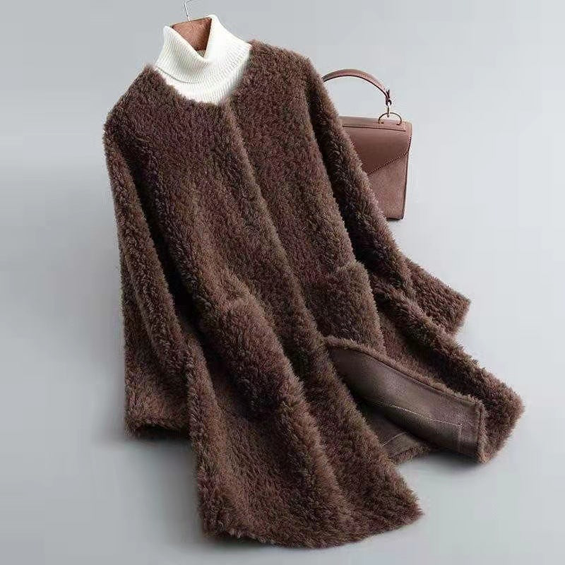 WW | Damen Shearling Winterjacke mit Taschen