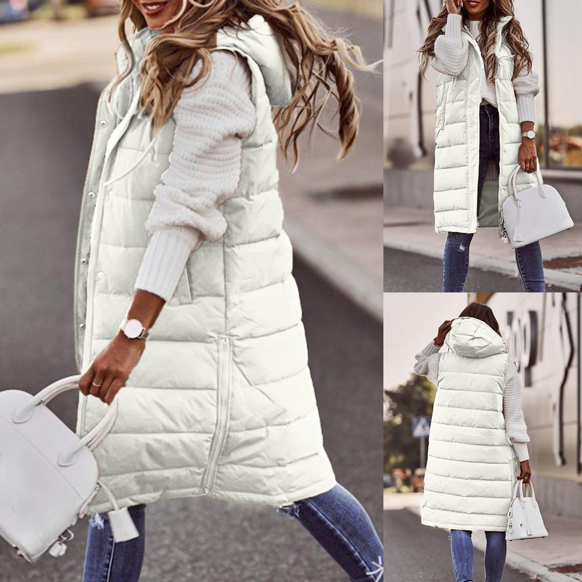 WW | Langer Kapuzen Ärmelloser Bodywarmer mit Taschen
