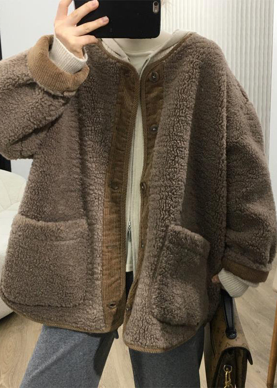 WW | Coffee Button Pocket Teddy Faux Fur Coats