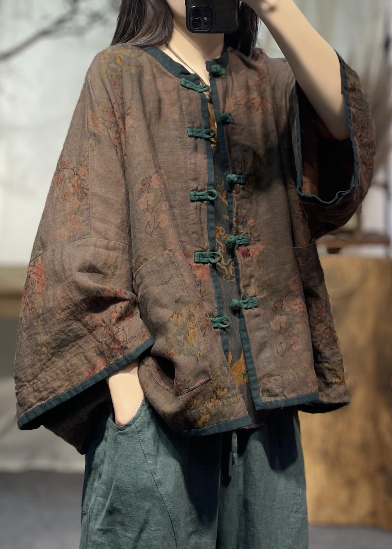 WW | Coffee Button Press Pocket Linen Coats