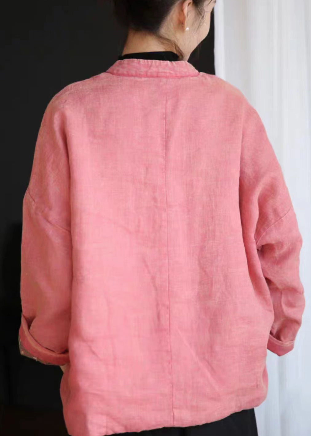 WW | Pink Button Pockets Cotton Padded Long Sleeve Coats