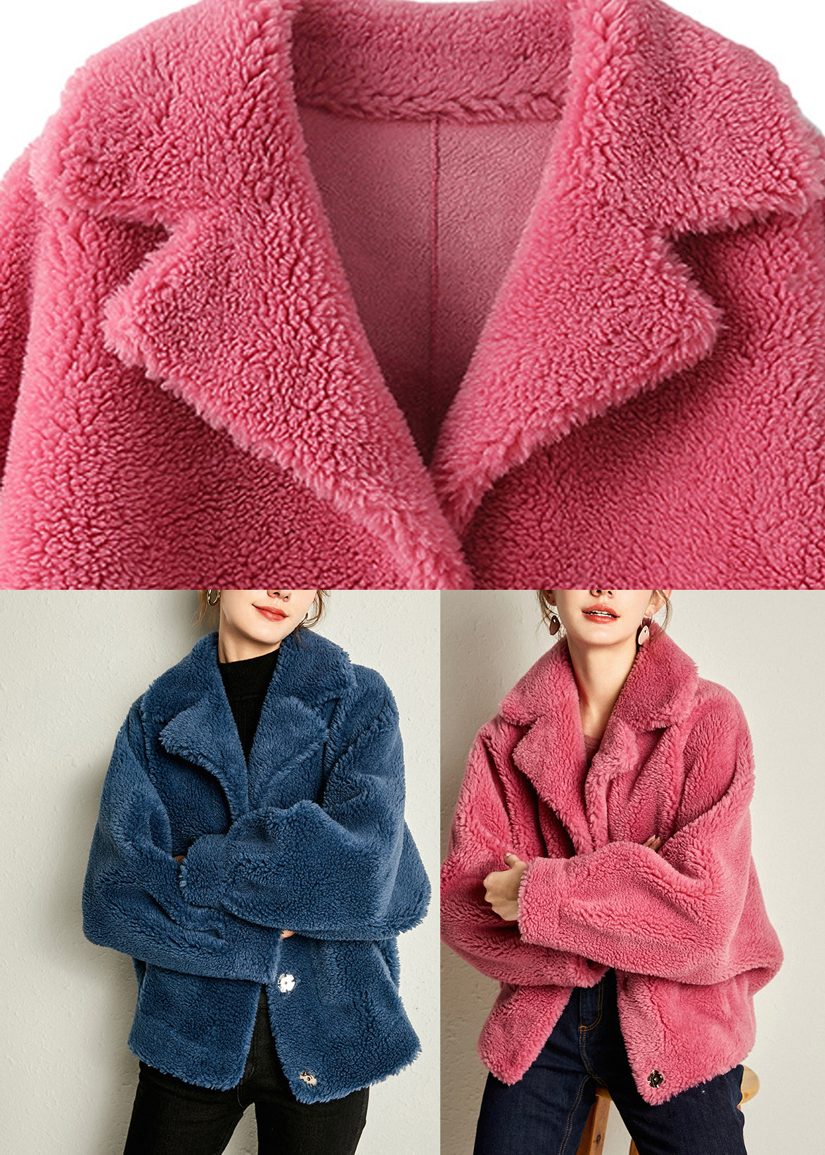 WW | Rose Peter Pan Collar Faux Fur Coats Long Sleeves