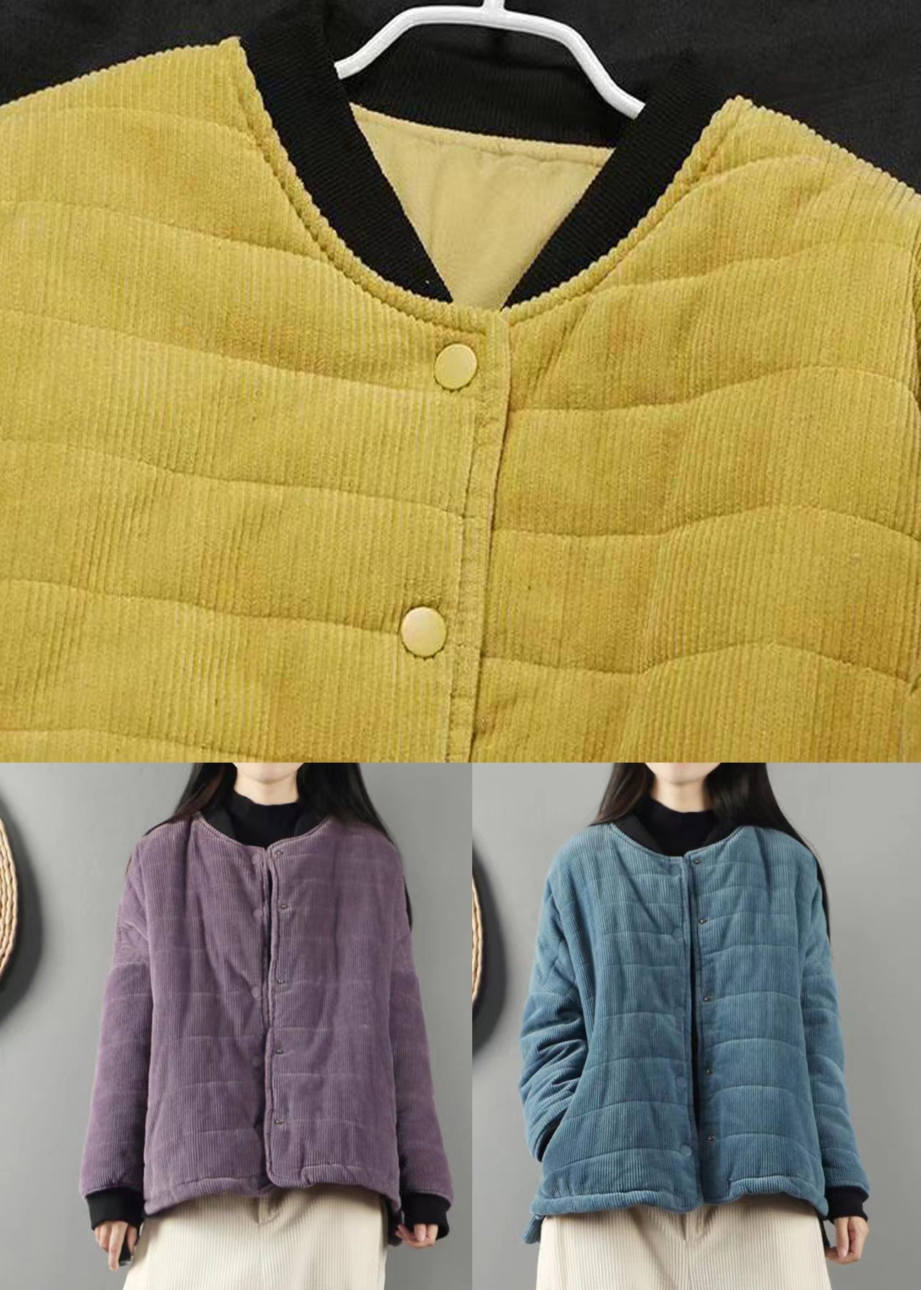WW | Yellow Pockets Patchwork Fine Cotton-Filled Coats Winter