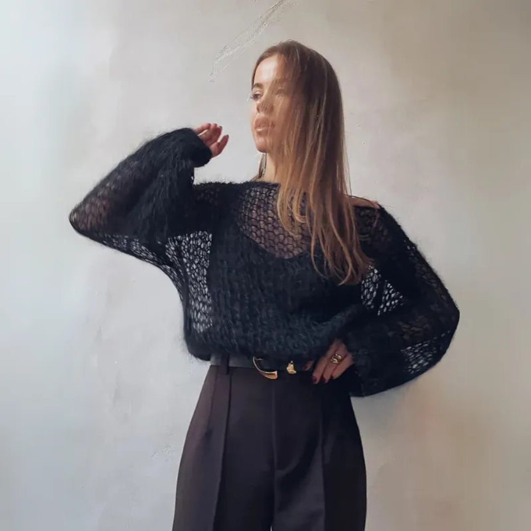 WW | Luftiger Mesh-Pullover mit Laternenärmeln aus Mohair-Mischung