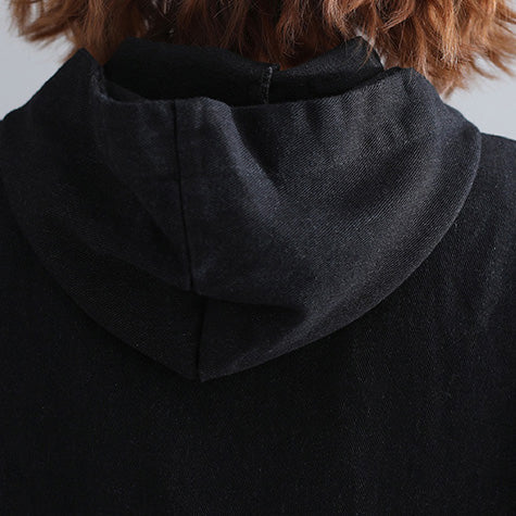 WW | schwarze Parkas für Frauen lässiger Kapuzenwärmer Wintermantel Elegante bestickte Wintermäntel