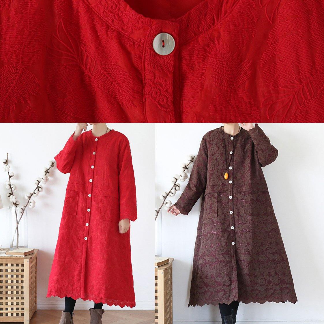 WW | Chocolate Women's Coats Oversized Warm Winter Jacket Crew Neck Jacquard Transition Jacket