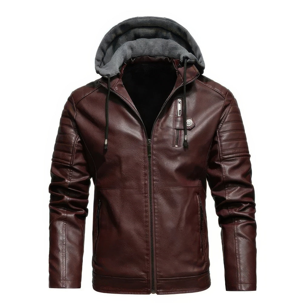 WW | High-Quality Men's Leather Winter Coat with Hood