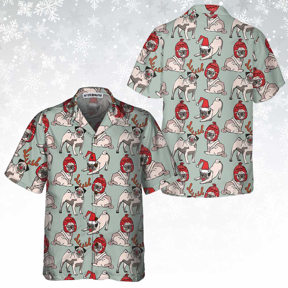 WW | Frohe Weihnachten Pug Hund Hawaii Shirt, Lustiges Weihnachten Shirt, Weihnachtsgeschenk für Hundefreunde
