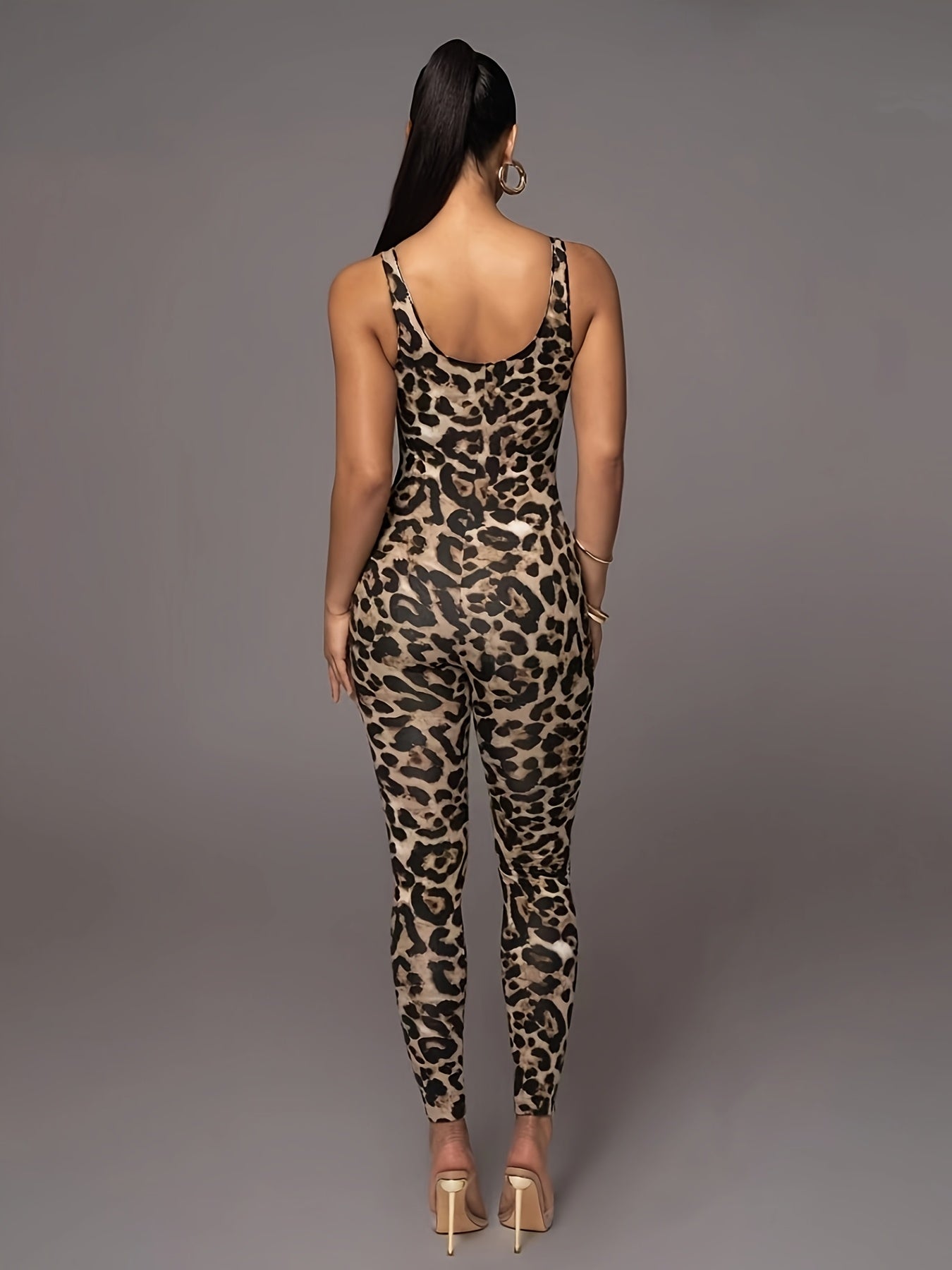 WW | Women's Leopard Print Jumpsuit Trendy Sporty High-Stretch Catsuit