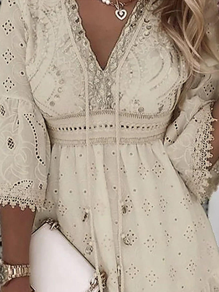 WW | Halbe Ärmel Boho Style Spitzenkleid Sommerkleid