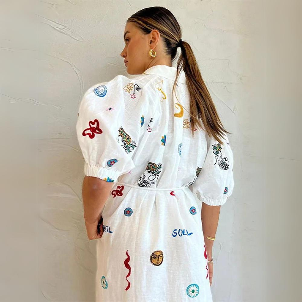 WW | Elegante Sommerkleider Damen mit Leinenmuster