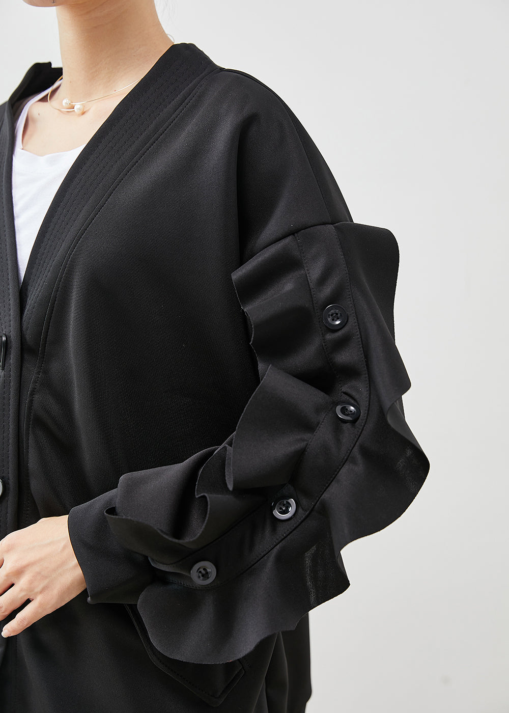 WW | Black Ruffle Shirt Patchwork Cotton Jackets