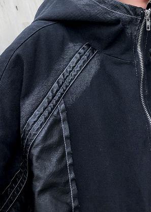 WW | Denim Schwarz Plus Size für Frauen Nähen Reißverschluss Patchwork Mäntel