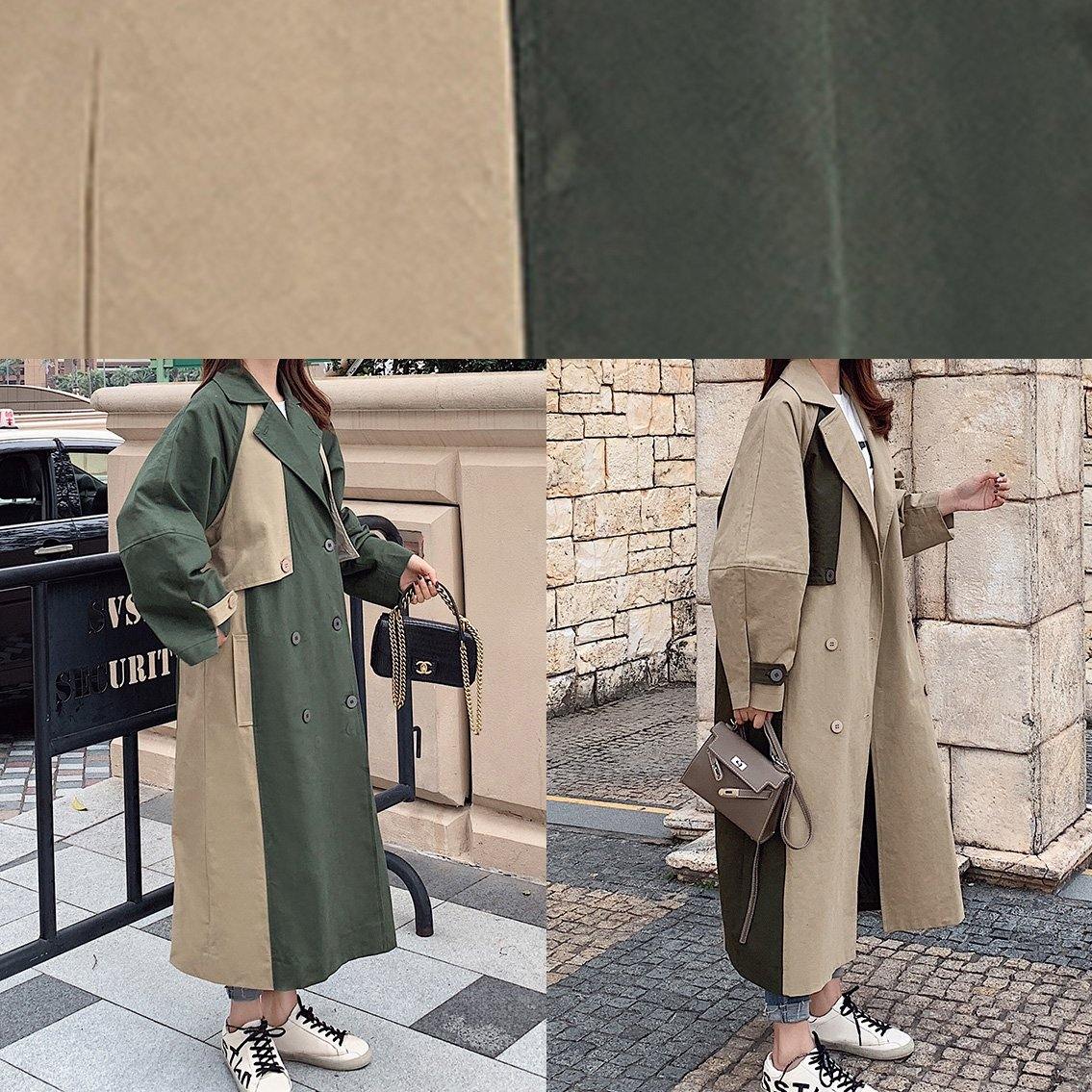 WW | doppelreihiger feiner Patchwork Lange Mäntel khaki oversized Mäntel