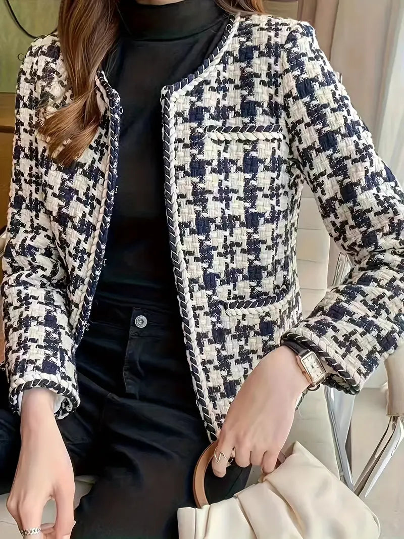 WW | Houndstooth pattern, open jacket, casual long-sleeve outfits