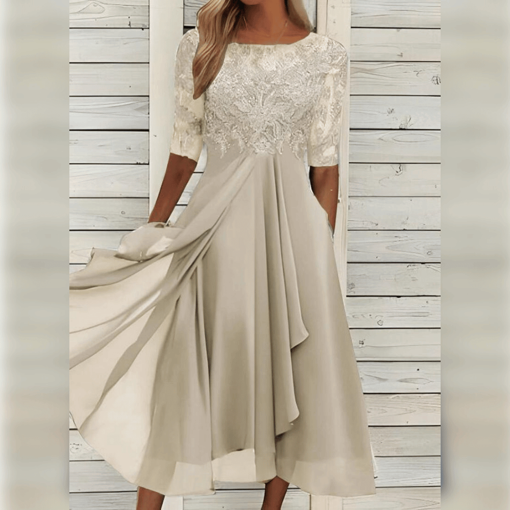 WW | Elegantes Chiffonkleid Mit Spitzenapplikationen