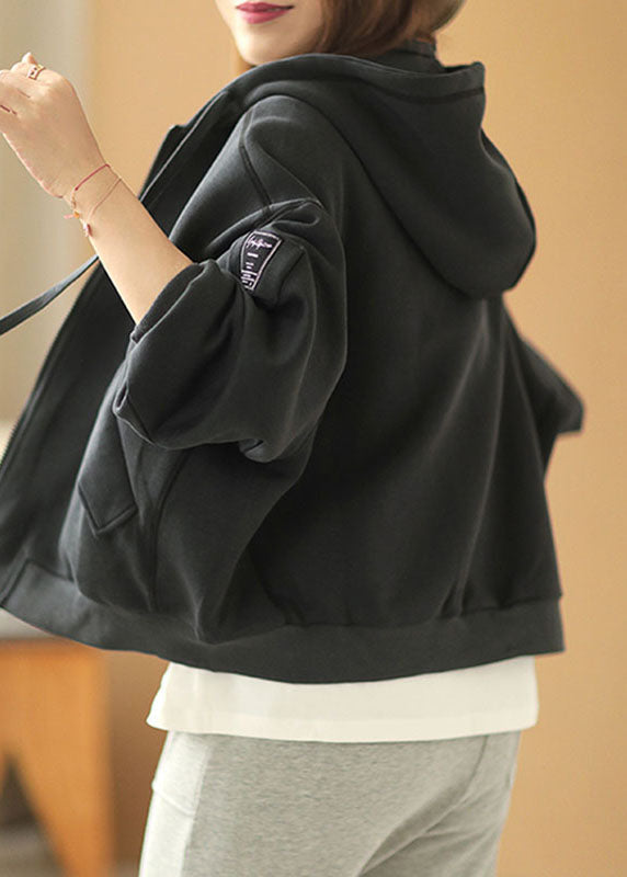 WW | Black hooded jacket with zip pockets for fall