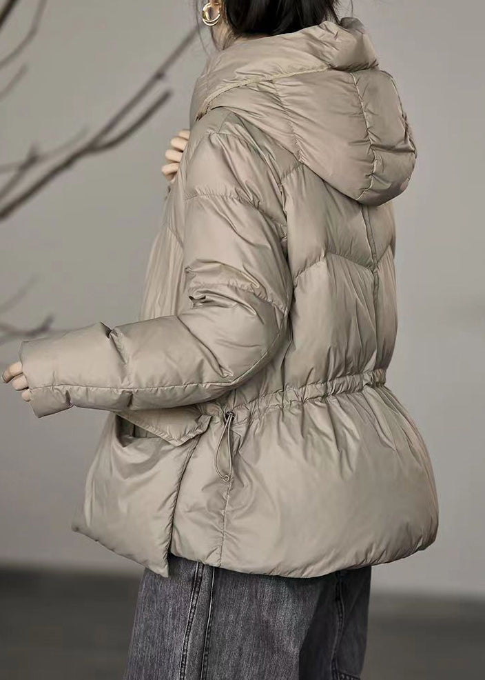 WW | Khaki Hooded Drawstring Duck Feather Coats Winter