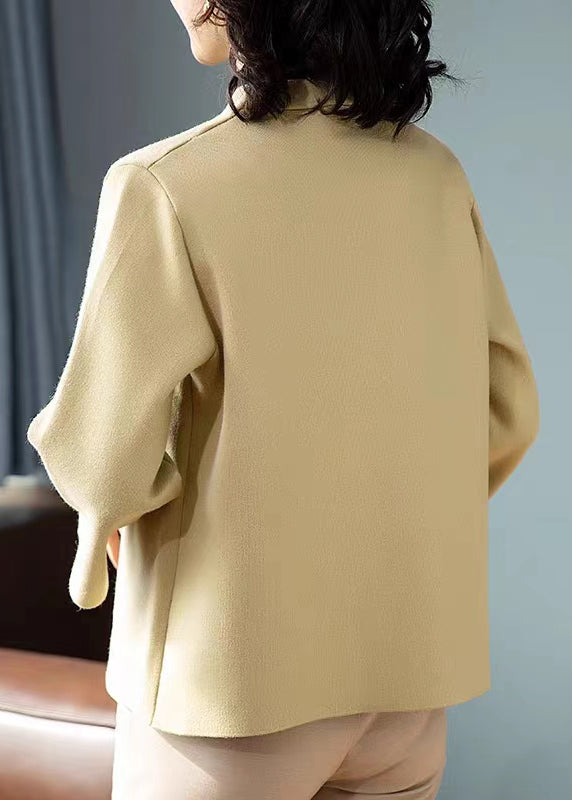 WW | Khaki V-neck Embroidered Patchwork Wool Coats